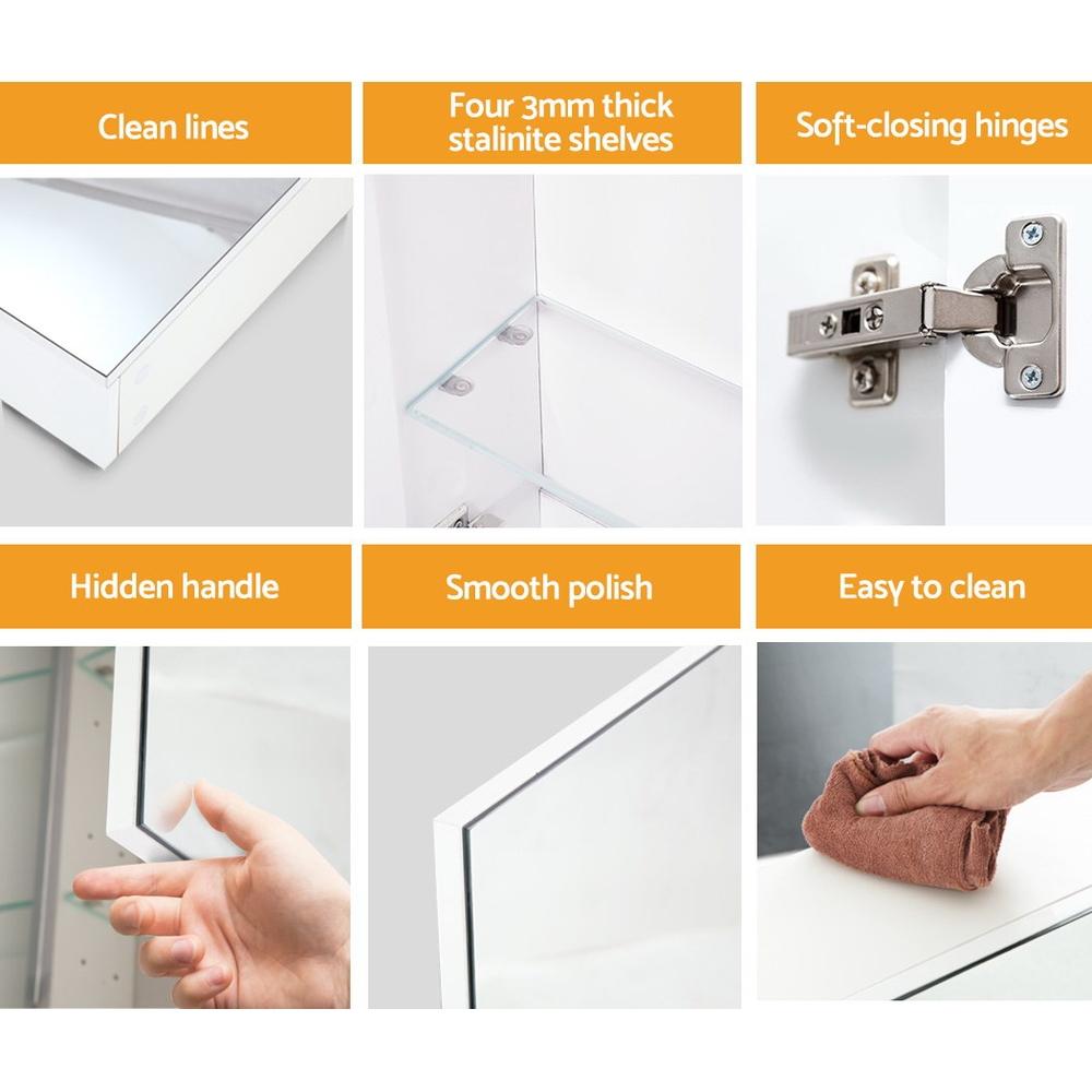 Cefito Bathroom Vanity Mirror with Storage Cabinet in white, featuring three soft-closing doors and adjustable glass shelves.