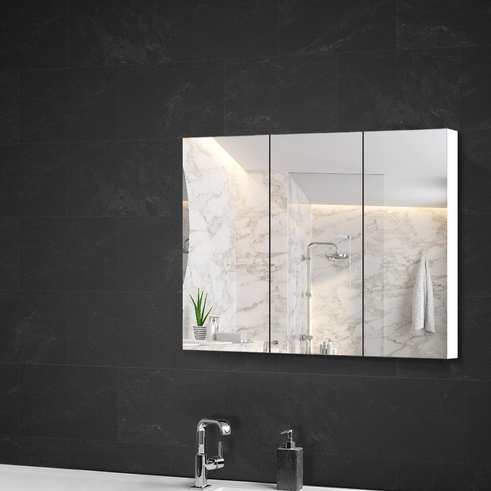 Cefito Bathroom Vanity Mirror with Storage Cabinet in white, featuring three soft-closing doors and adjustable glass shelves.