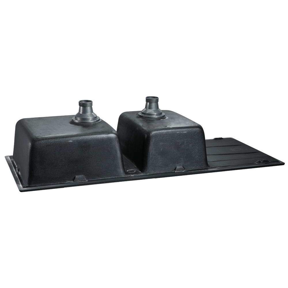 Cefito Stone Kitchen Sink 1160X500MM in black granite, showcasing its sleek design and R15 rounded corners.