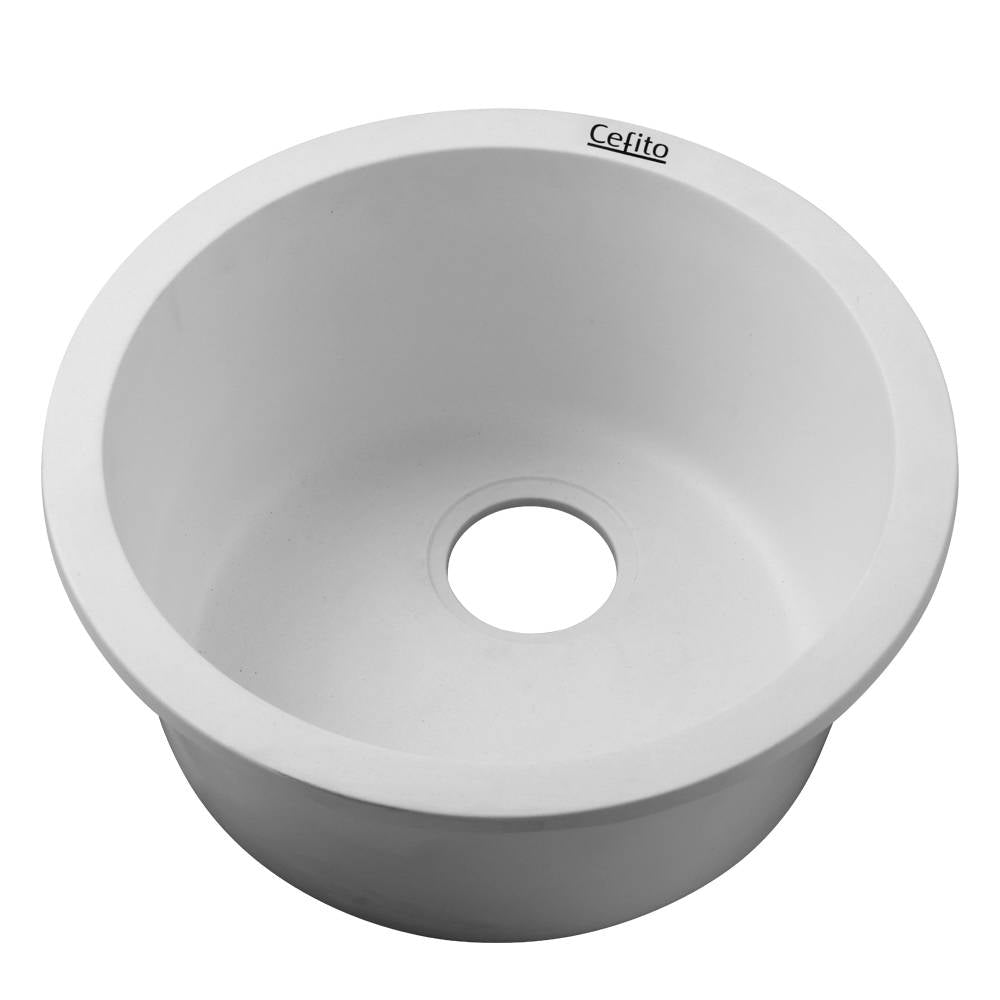 Cefito Stone Kitchen Sink Round 430MM, showcasing its sleek granite finish and round design, perfect for modern kitchens.