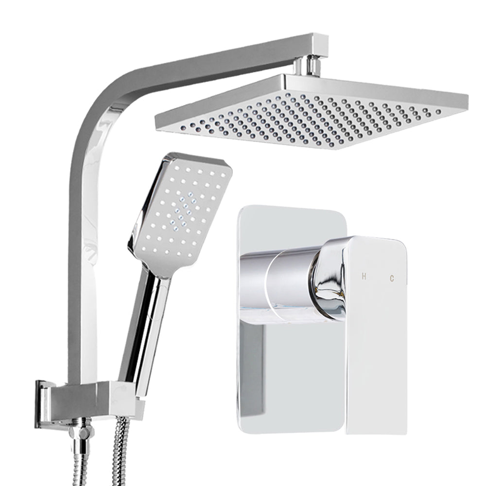 Cefito WELS 8'' Rain Shower Head Mixer featuring a premium chrome finish, solid brass construction, and a handheld shower head with multiple spray patterns.