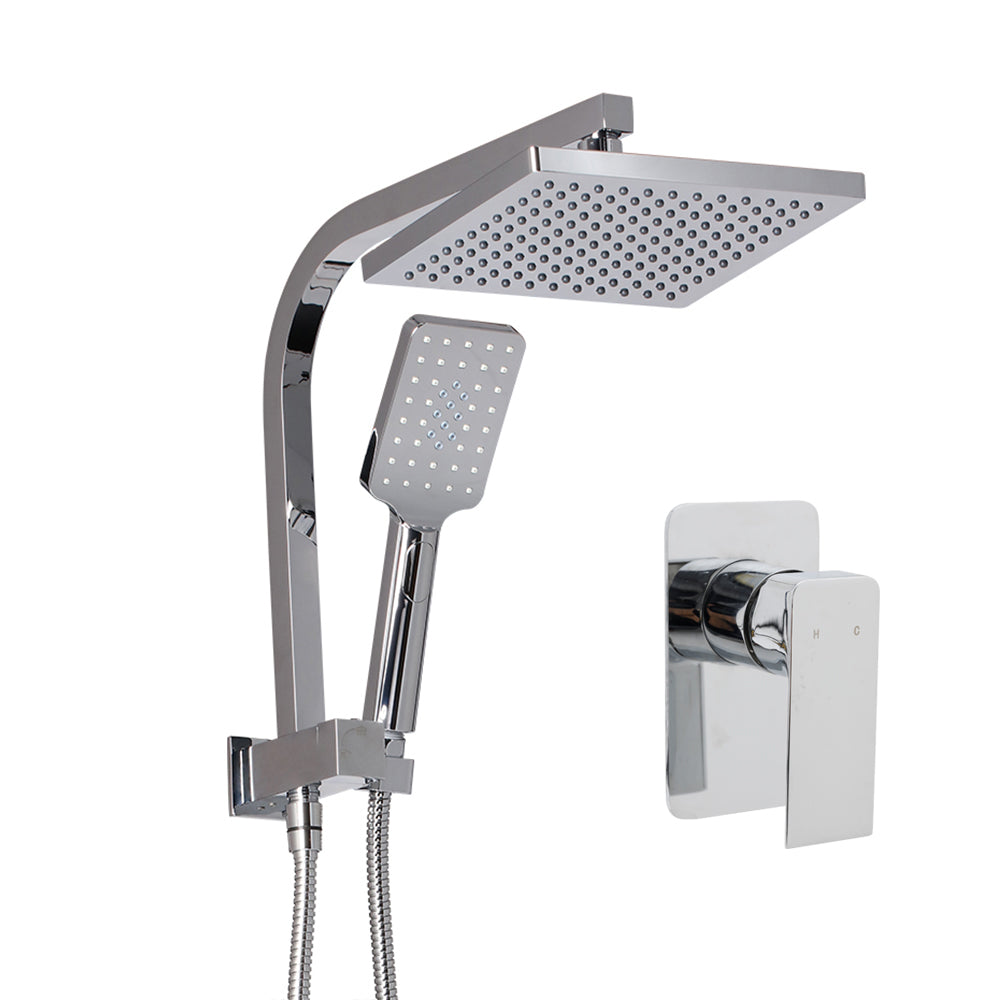 Cefito WELS 8'' Rain Shower Head Mixer featuring a premium chrome finish, solid brass construction, and a handheld shower head with multiple spray patterns.