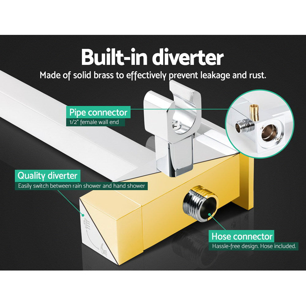 Cefito WELS 8'' Rain Shower Head Mixer featuring a premium chrome finish, solid brass construction, and a handheld shower head with multiple spray patterns.