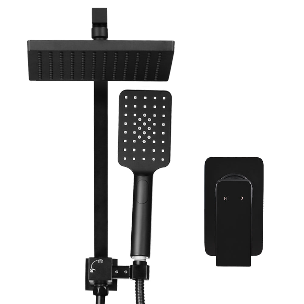 Cefito WELS 8'' Rain Shower Head Mixer in matte black finish with handheld shower head and brass diverter.