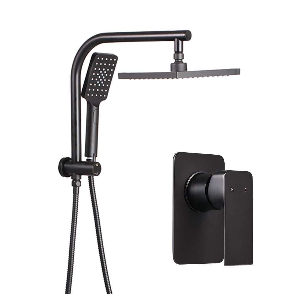 Cefito WELS 8'' Rain Shower Head Mixer in matte black finish with handheld shower head and brass diverter.