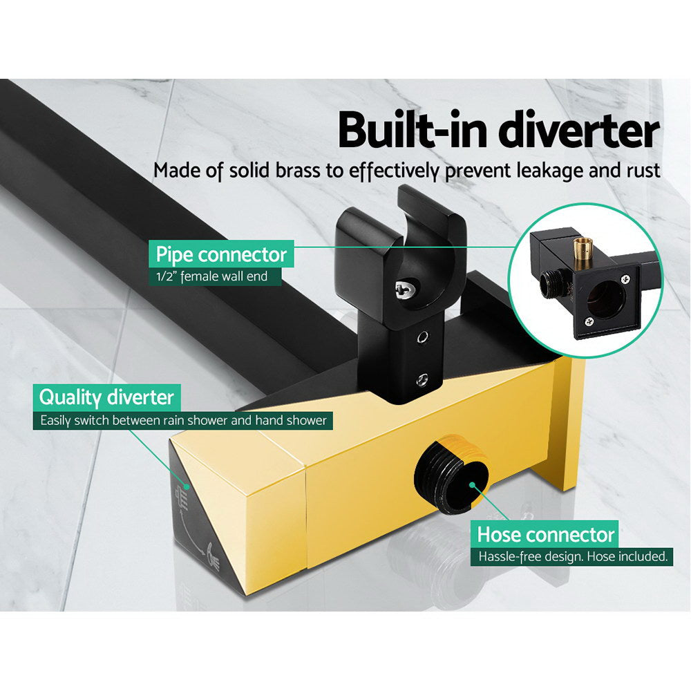 Cefito WELS 8'' Rain Shower Head Mixer in matte black finish with handheld shower head and brass diverter.