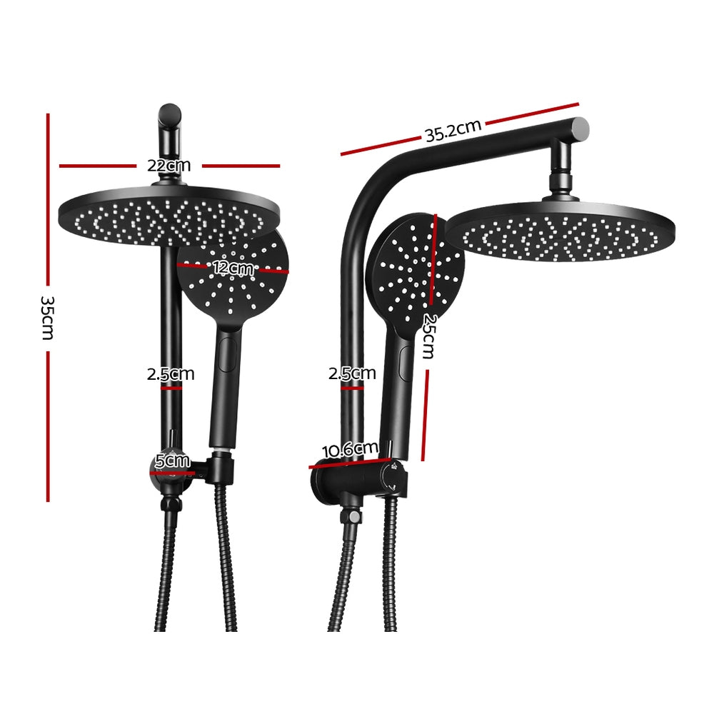 Cefito WELS 9'' Rain Shower Head Set featuring a round design, matte black finish, and a handheld shower head with three spray patterns.