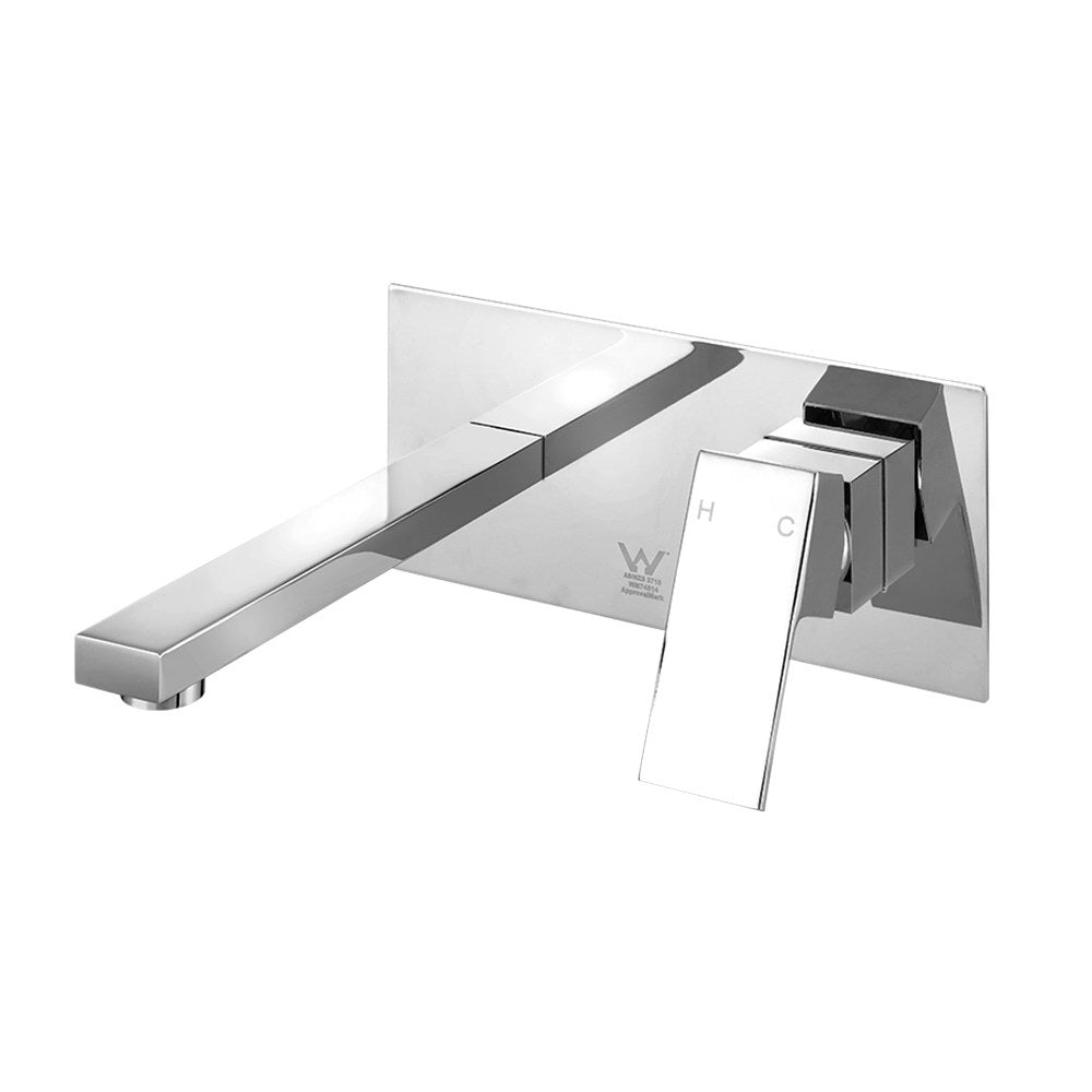 Cefito WELS Bathroom Tap Wall Square Silver Basin Mixer Taps Vanity showcasing a sleek design with polished chrome finish and solid brass construction.