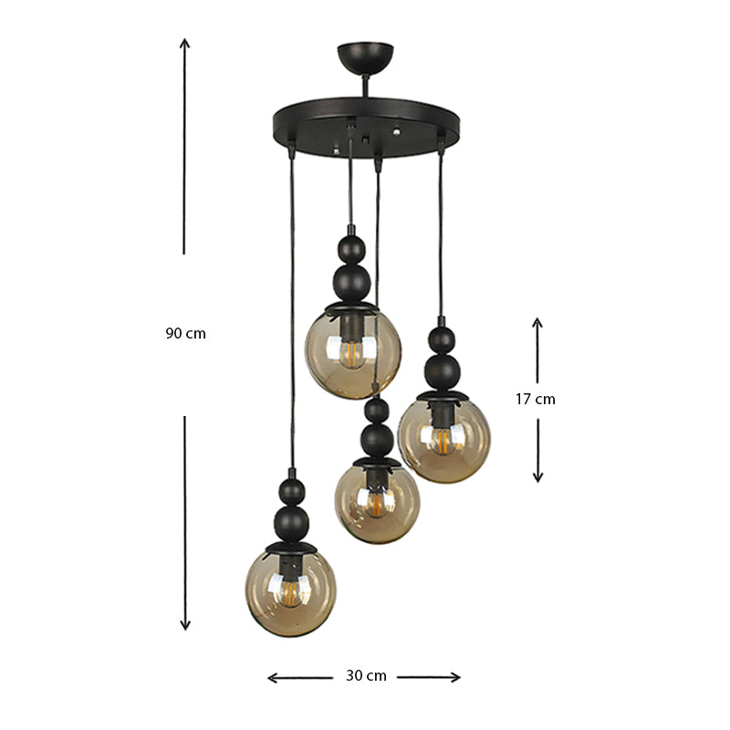 Stylish black metal ceiling lamp ESTETICO E27 with four bulb fittings, dimensions 30x30x90cm.