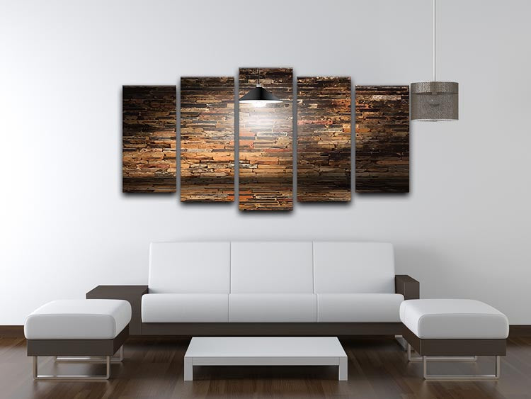 Grunge retro vintage ceiling lamp featuring a 5-split canvas design, showcasing artistic panels that create a dynamic visual centerpiece.