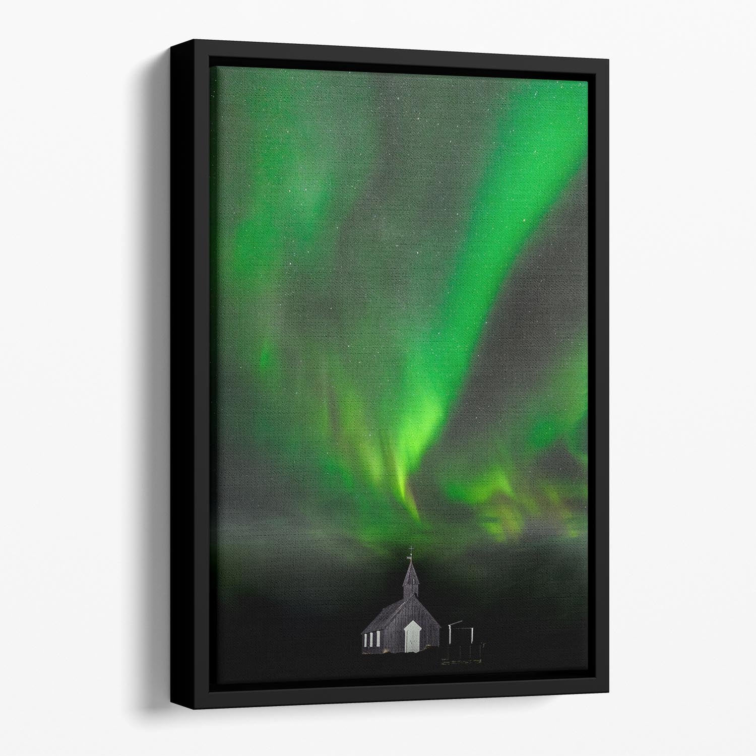 Celestial Dance Floating Framed Canvas featuring vibrant abstract colors in a handcrafted wooden frame.