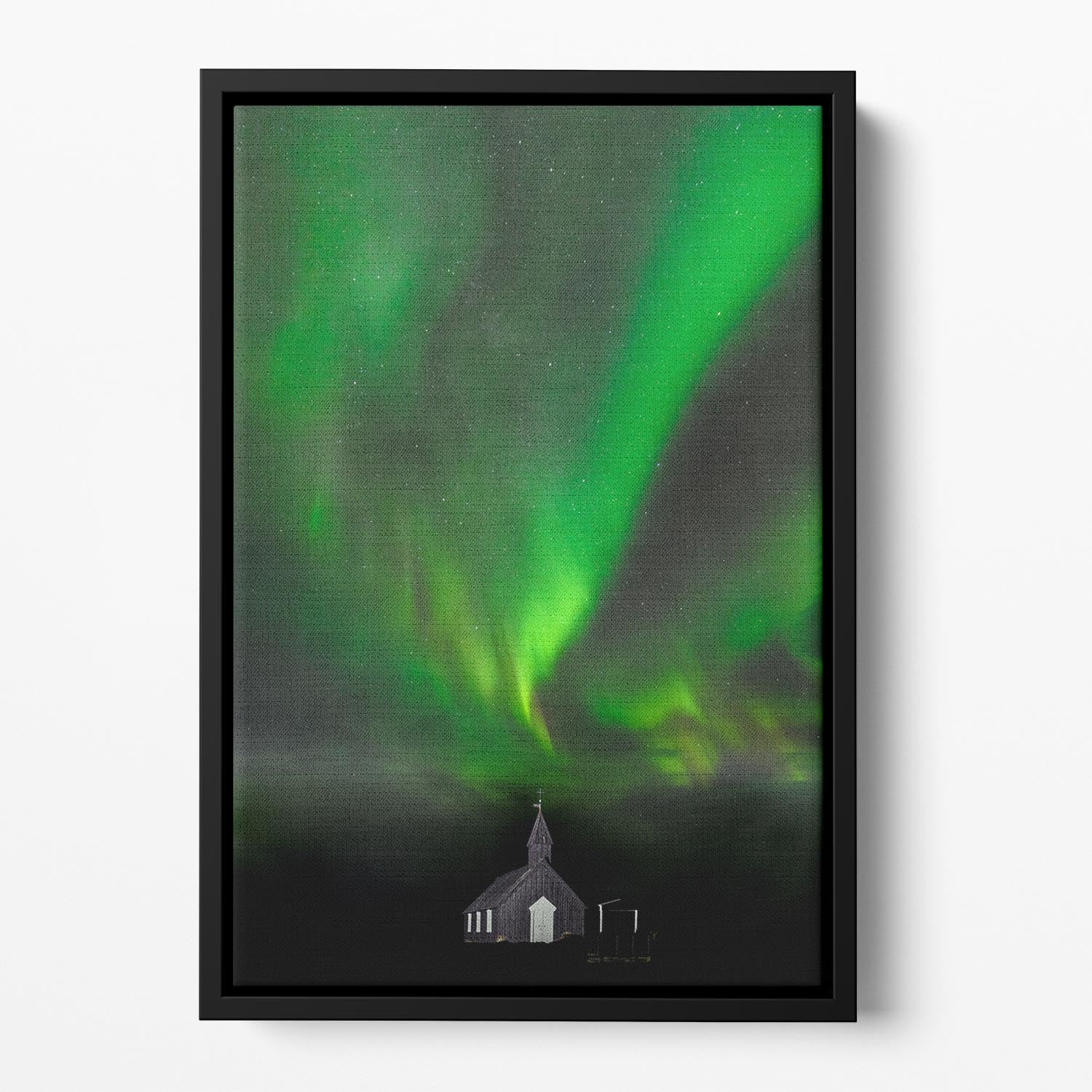 Celestial Dance Floating Framed Canvas featuring vibrant abstract colors in a handcrafted wooden frame.