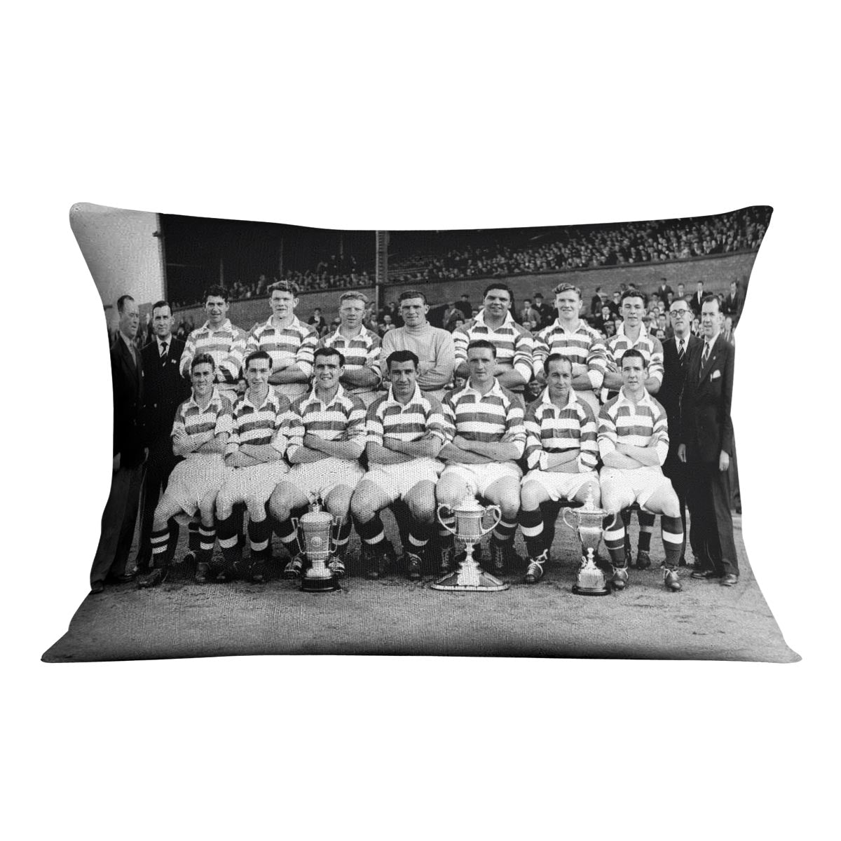 Celtic Scottish Cup Winning Team 1953-54 cushion featuring vibrant colors and abstract design on luxurious vegan faux suede.