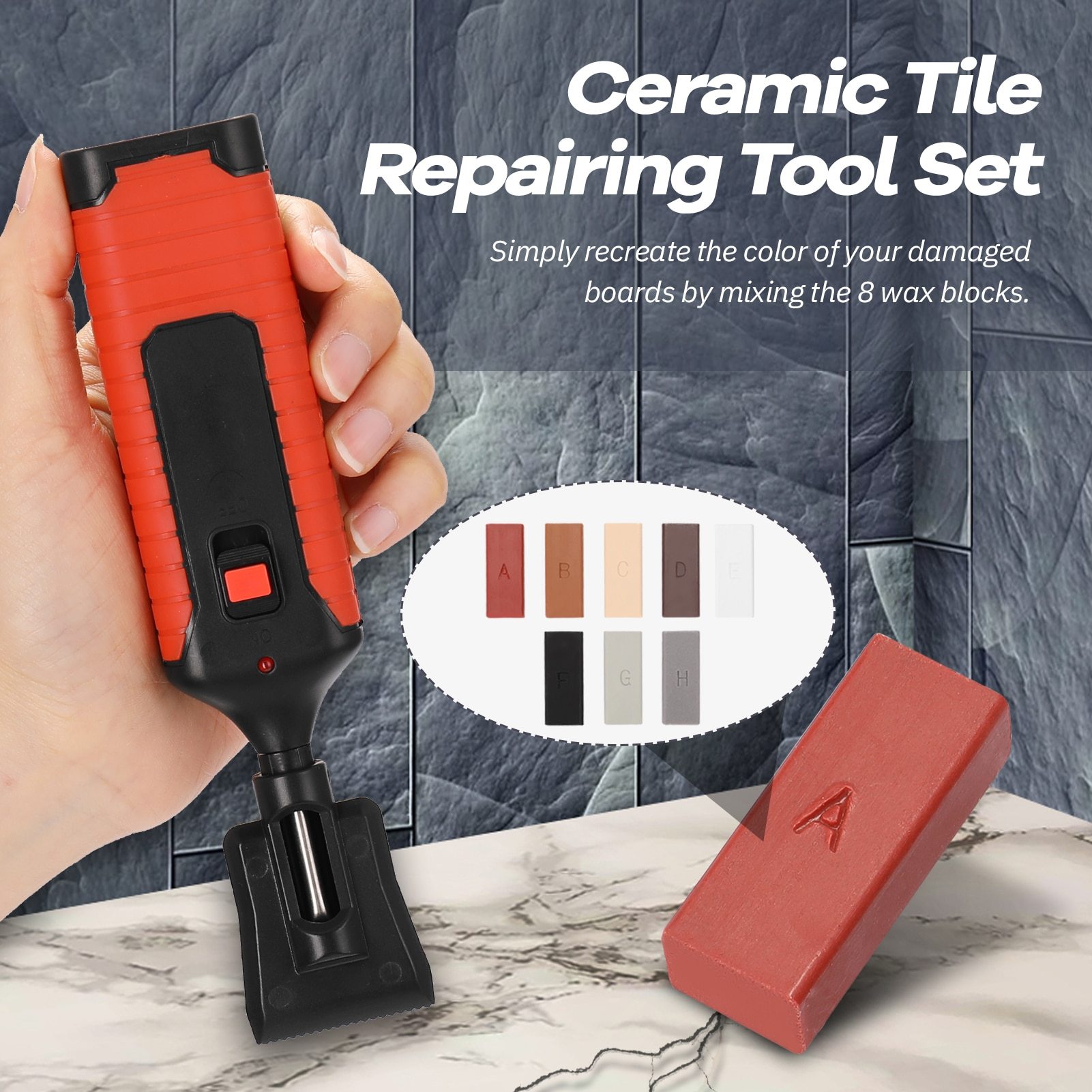 Ceramic Tile Repairing Tool Set featuring various tools for scratch and crack repairs on tile surfaces, designed for convenience and efficiency.