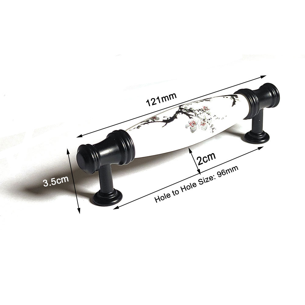 Modern black ceramic cabinet handle with sleek design, measuring 128mm, perfect for contemporary kitchens.