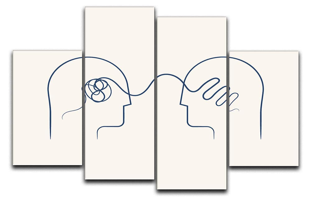 Cerebral Harmony 4 Split Panel Canvas artwork displayed in a modern living room setting, showcasing its dynamic design and vibrant colors.