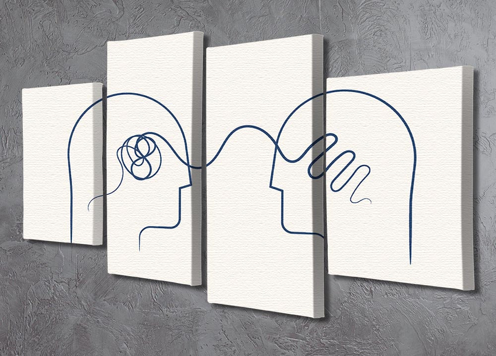 Cerebral Harmony 4 Split Panel Canvas artwork displayed in a modern living room setting, showcasing its dynamic design and vibrant colors.