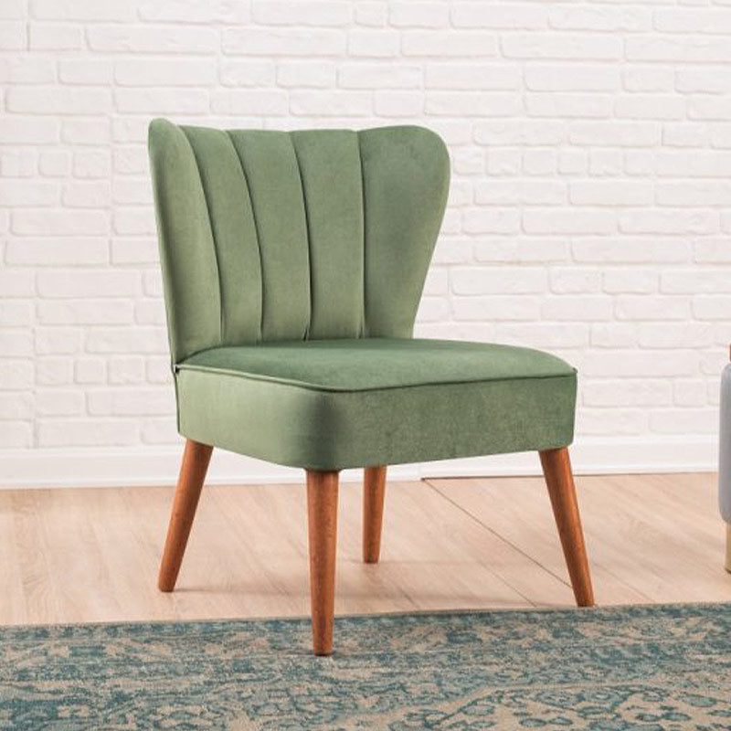 Chair RANDY in green fabric with natural beech wood legs, dimensions 64x59x84cm.