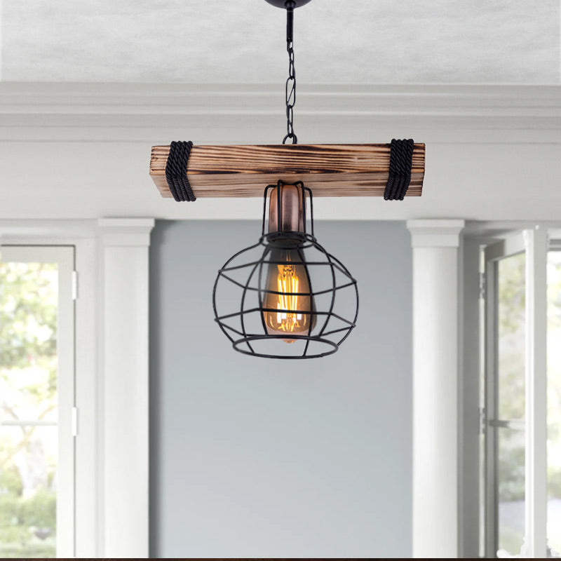 RUSTIK Walnut/Black Chandelier, a stylish ceiling lamp with wooden and metallic elements, measuring 30x15x60cm.