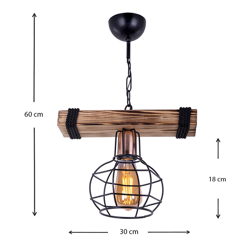 RUSTIK Walnut/Black Chandelier, a stylish ceiling lamp with wooden and metallic elements, measuring 30x15x60cm.