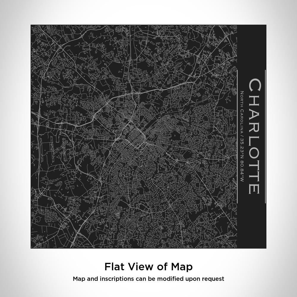 Custom engraved matte black tumbler featuring a map of Charlotte, North Carolina with coordinates.