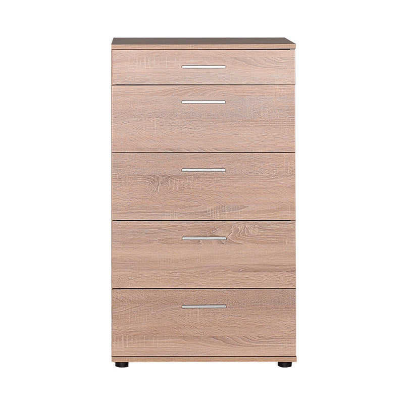 SAMANTHA Chest of Drawers in Sonoma color, featuring five drawers and a reinforced melamine frame, ideal for bedroom storage.