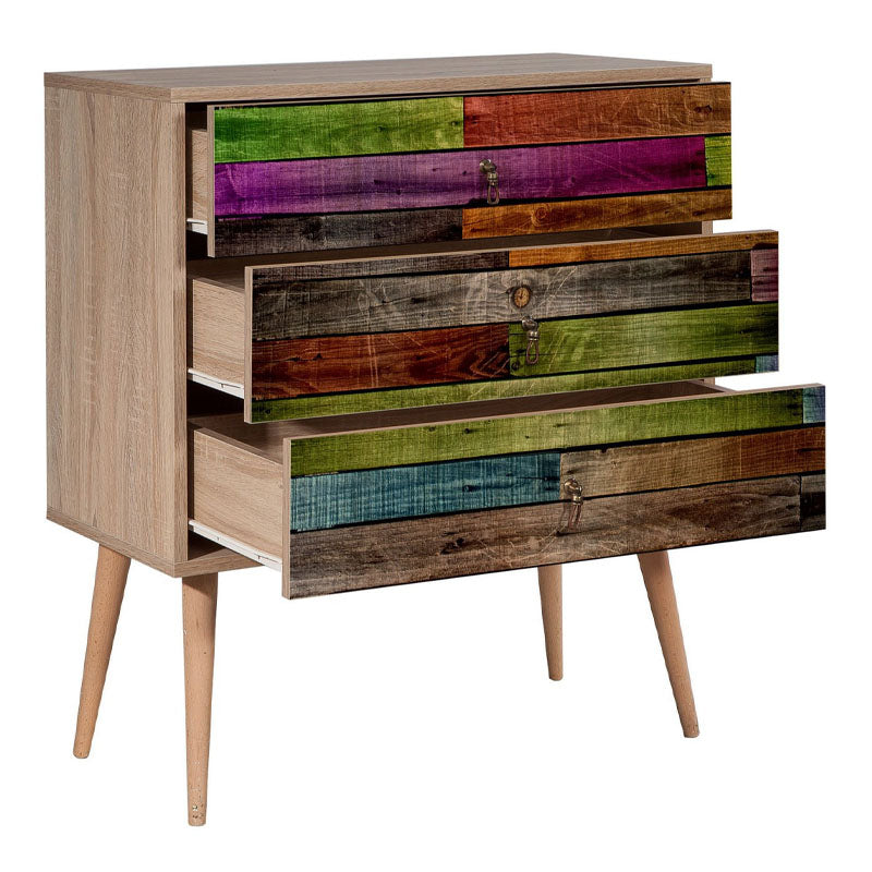 Chest of Drawers TANJA multi featuring multicolor design, wooden legs, and stylish digital print.