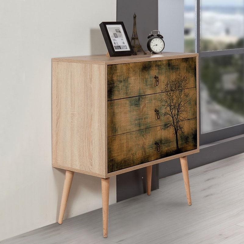 TREE Chest of Drawers in sonoma finish with stylish digital print and wooden legs, measuring 80x40x90 cm.