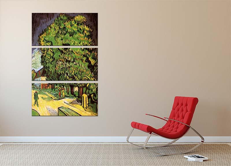 Three-panel canvas print of Van Gogh's Chestnut Trees in Blossom, showcasing vibrant colors and intricate details.