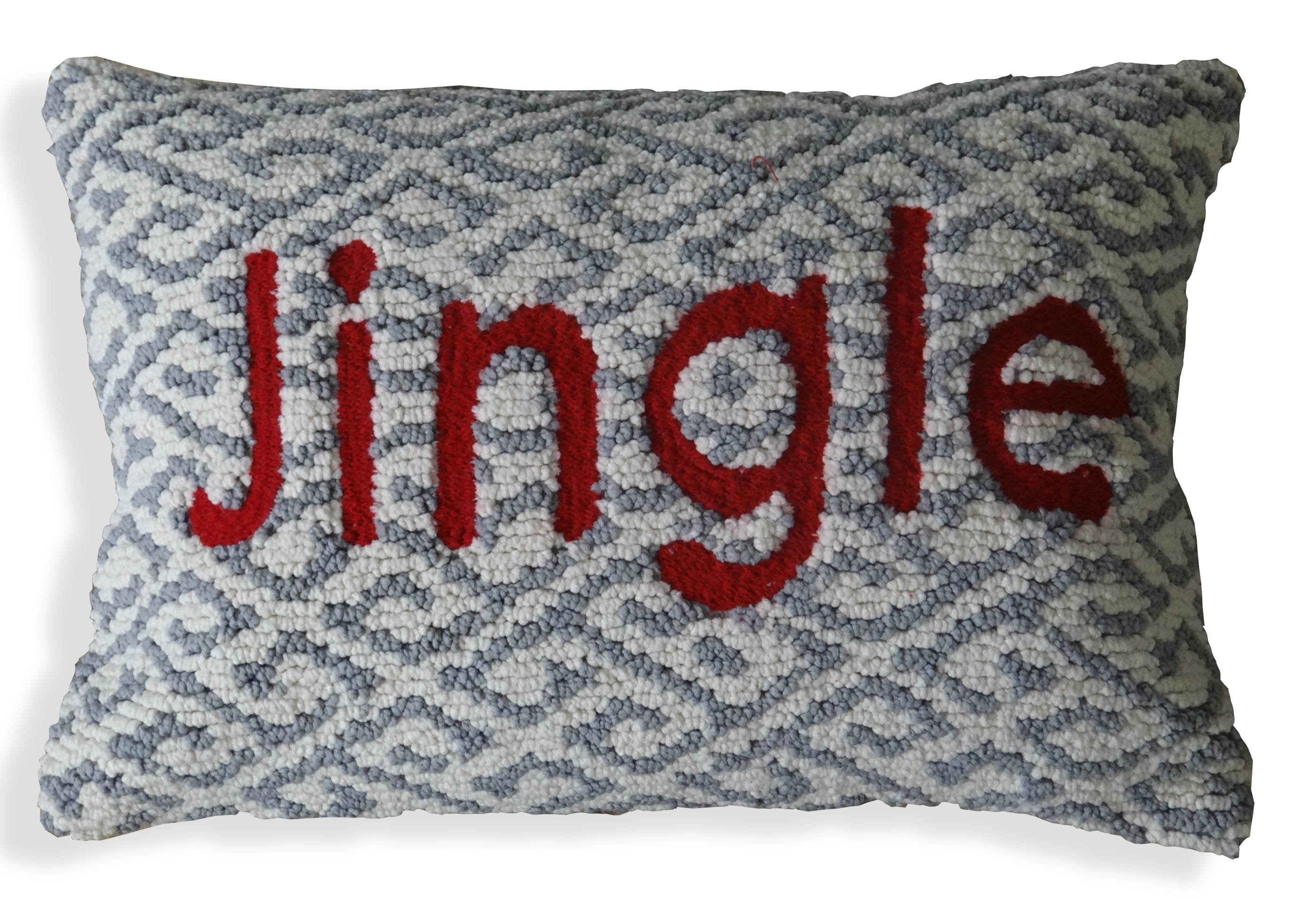 Chicos Home Jingle Decorative Cushion Cover in red and white with embroidered text, perfect for Christmas decor.