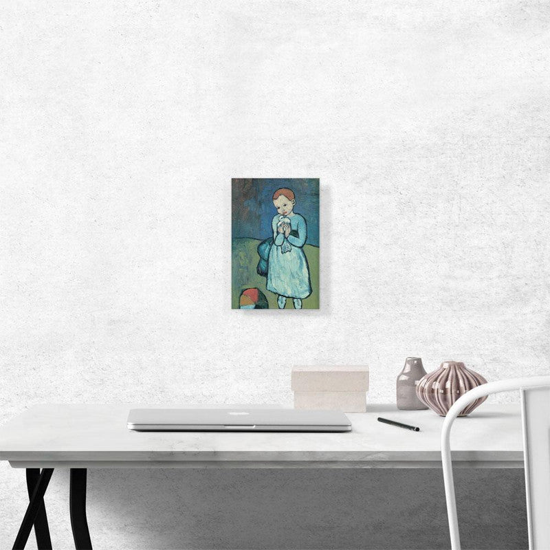 A beautiful canvas art piece depicting a child holding a dove, symbolizing peace and innocence, perfect for home decor.