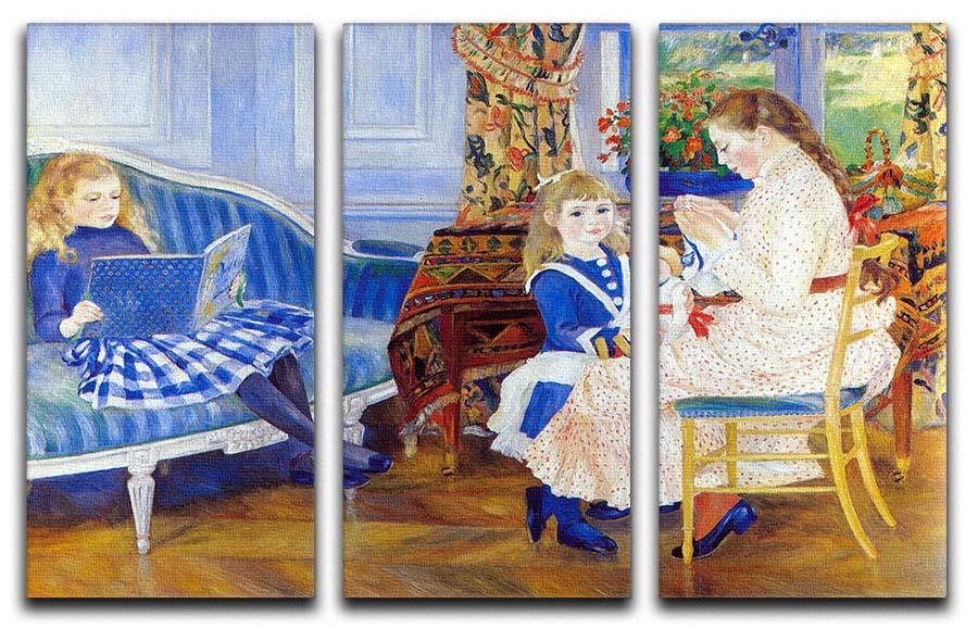 Three-panel canvas art featuring Renoir's 'Children in the Afternoon in Wargemont', showcasing vibrant colors and intricate details.