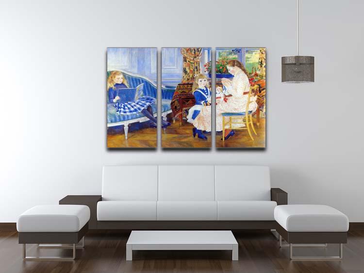 Three-panel canvas art featuring Renoir's 'Children in the Afternoon in Wargemont', showcasing vibrant colors and intricate details.