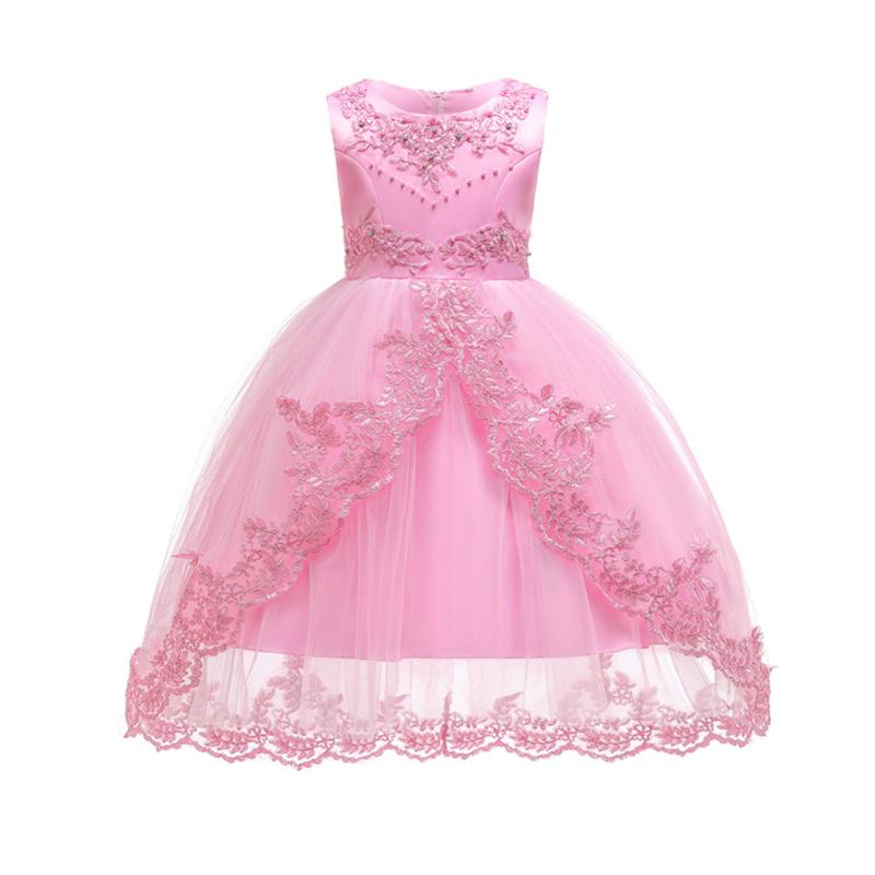 A beautiful Children's Dress Trailing Red Princess Dress featuring lace details, a bow, and a vibrant red color, perfect for young girls.