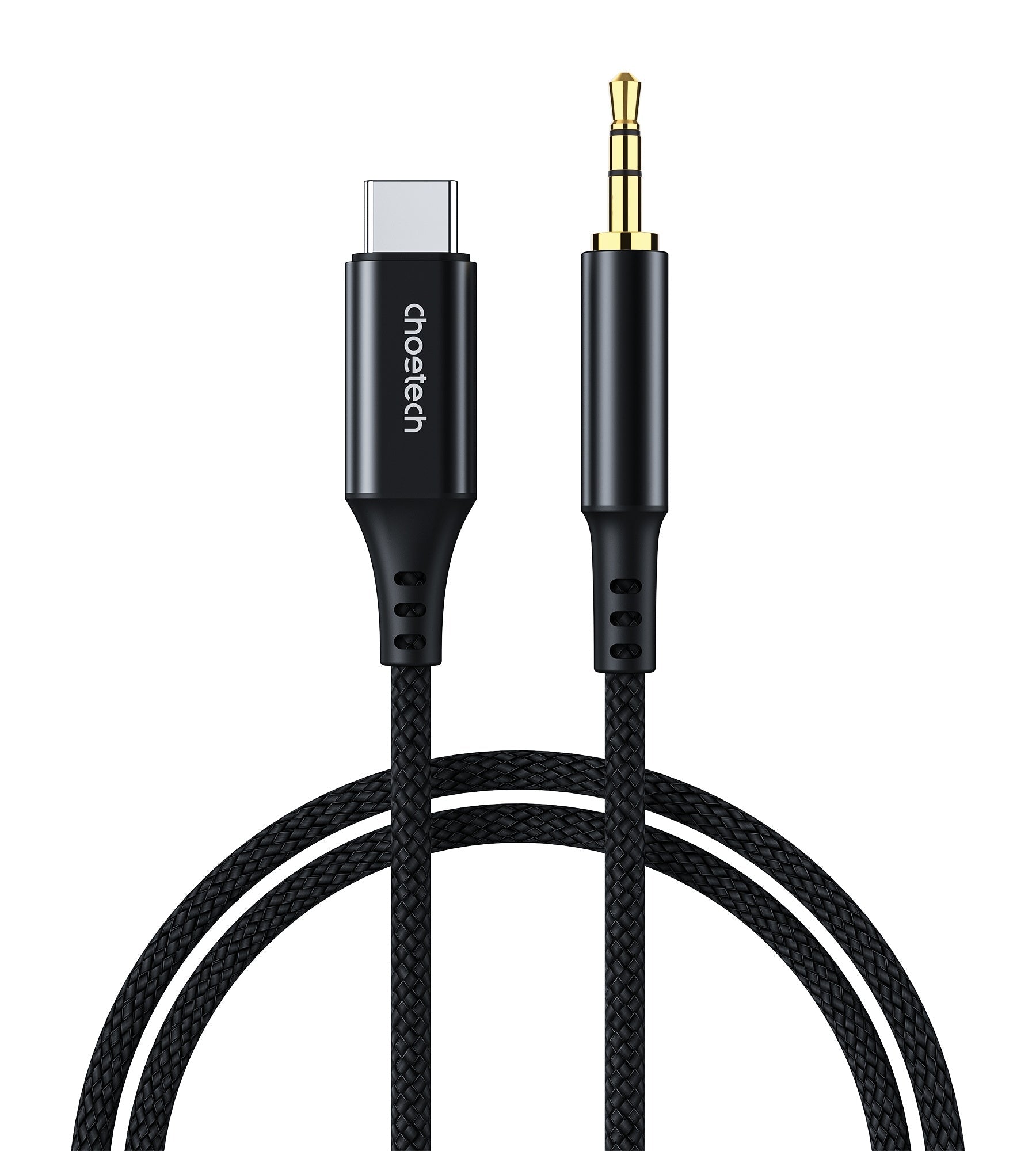 CHOETECH AUX008 Type-C to 3.5mm Audio Cable, 2 meters long, featuring a durable nylon-braided design and advanced DAC chip for high-quality audio.