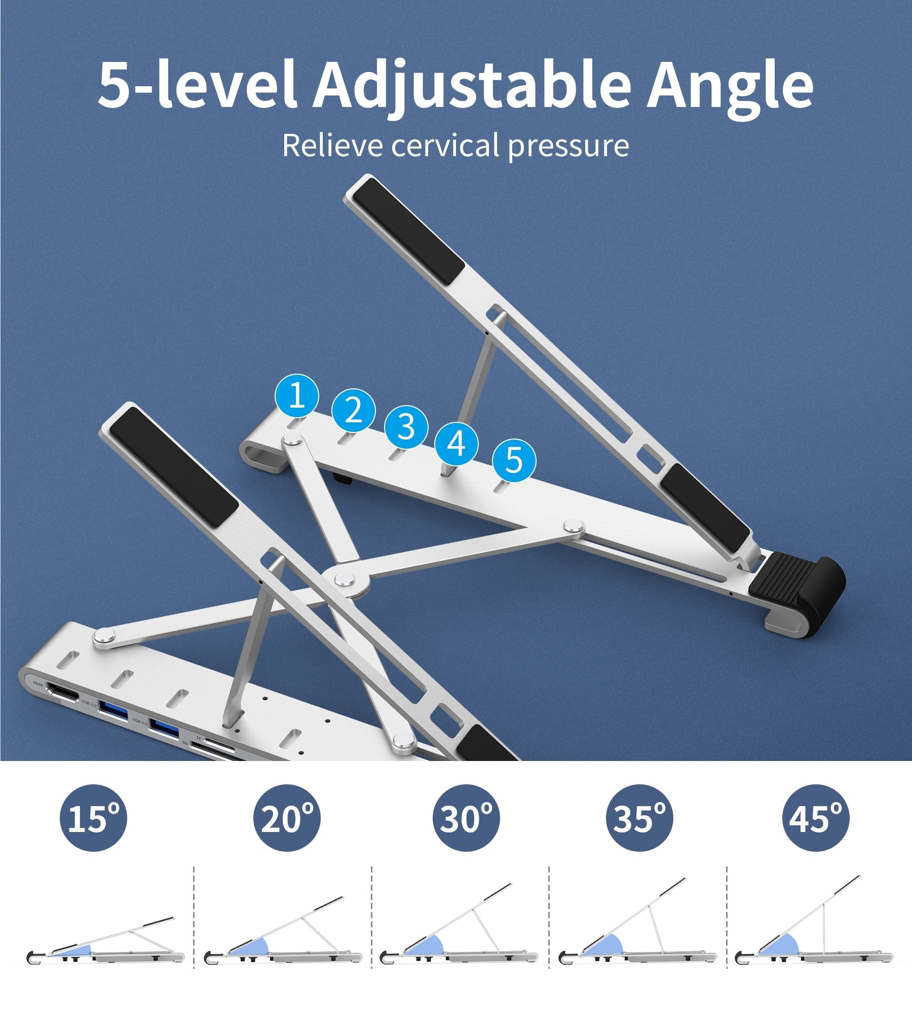CHOETECH HUB-M43 7-in-1 USB-C Multiport Adapter with adjustable stand, showcasing multiple ports and ergonomic design.