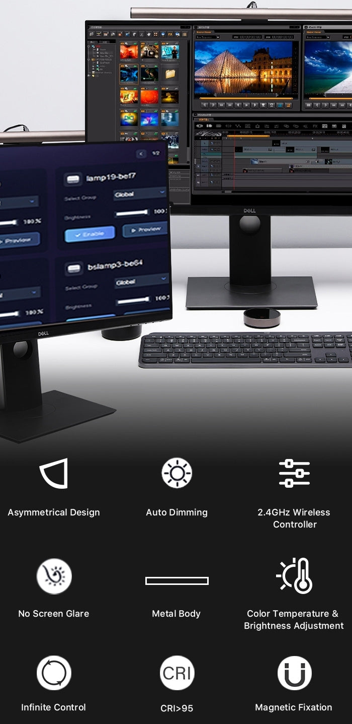 CHOETECH MIX-E1129 Wireless Controlled LED Lamp mounted on a monitor, providing soft diffused light for desk work.