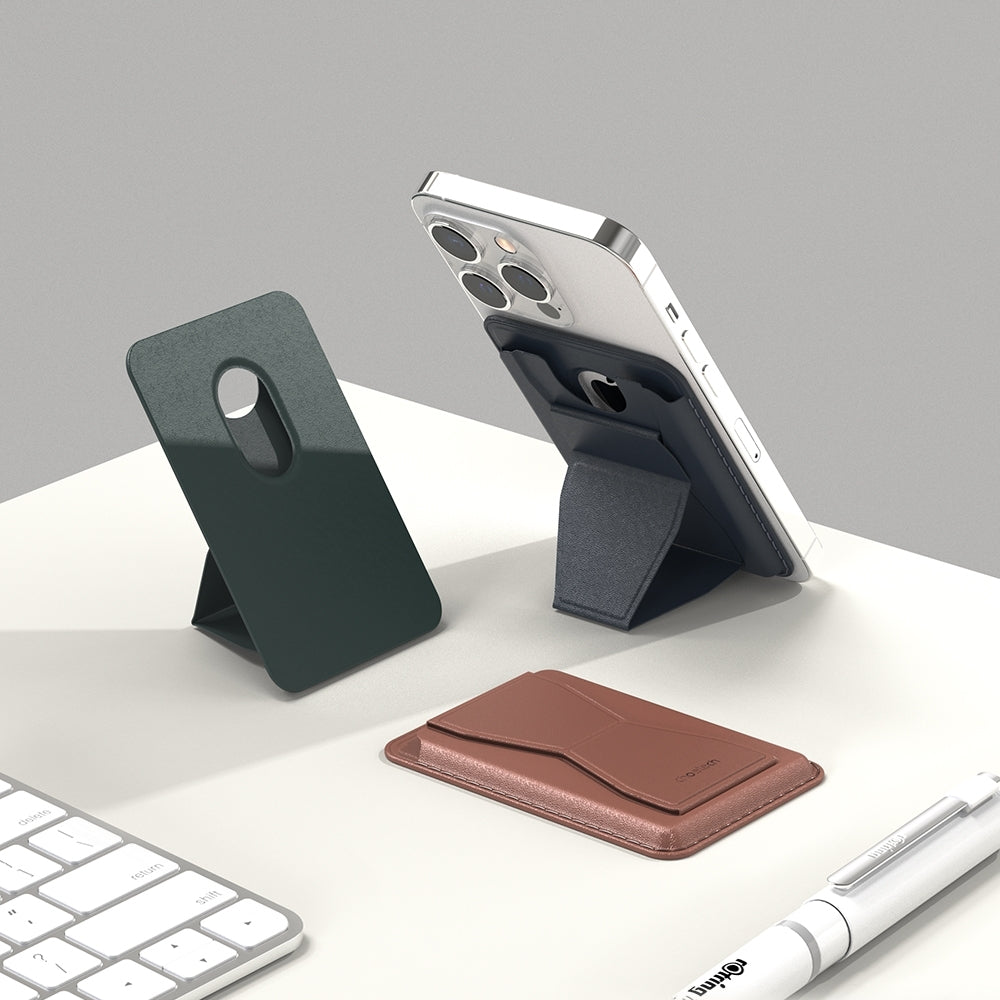 CHOETECH PC0003-DBW Magnetic Card Holder in brown, designed for iPhone 12/13/14, showcasing its sleek and stylish appearance.