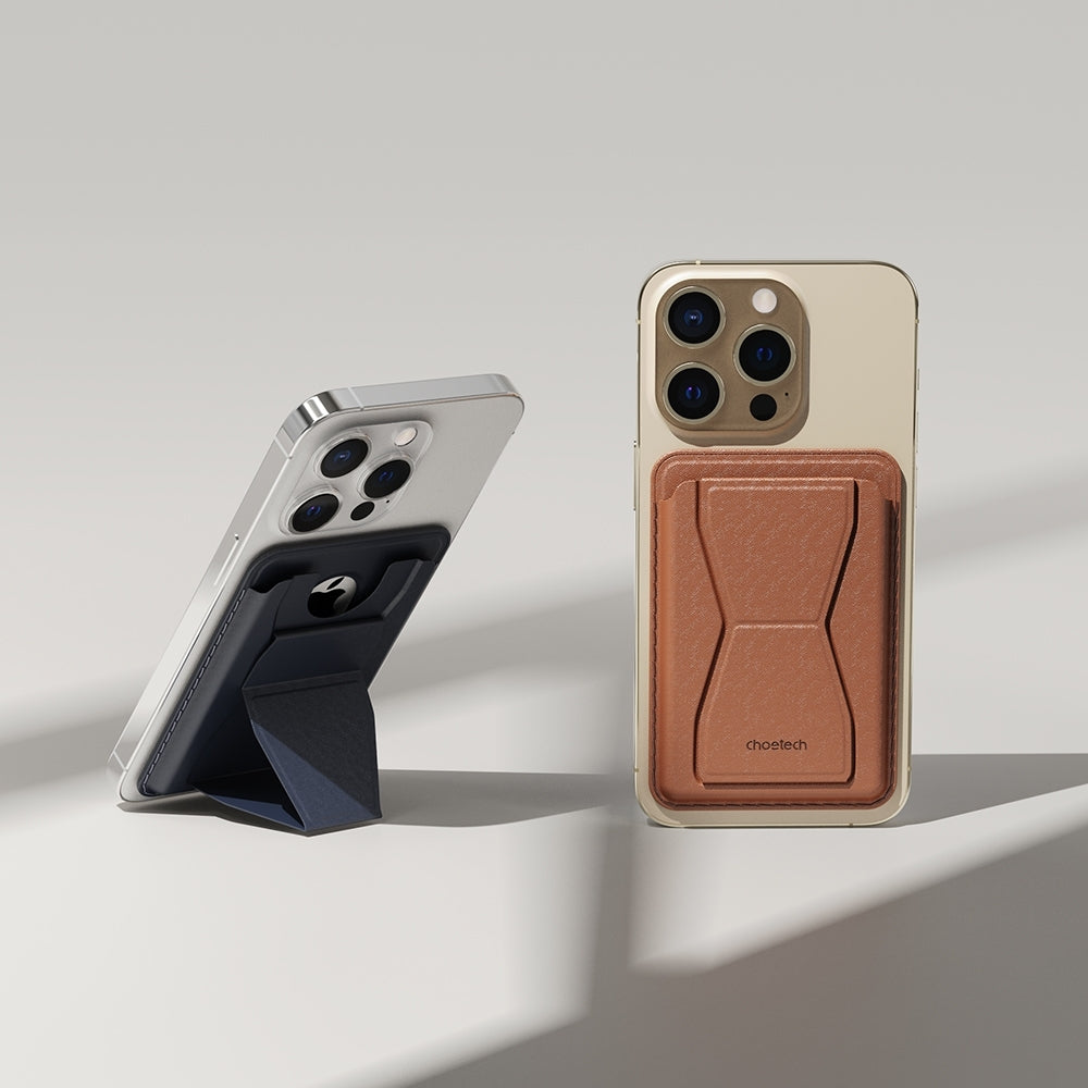 CHOETECH PC0003-DBW Magnetic Card Holder in brown, designed for iPhone 12/13/14, showcasing its sleek and stylish appearance.