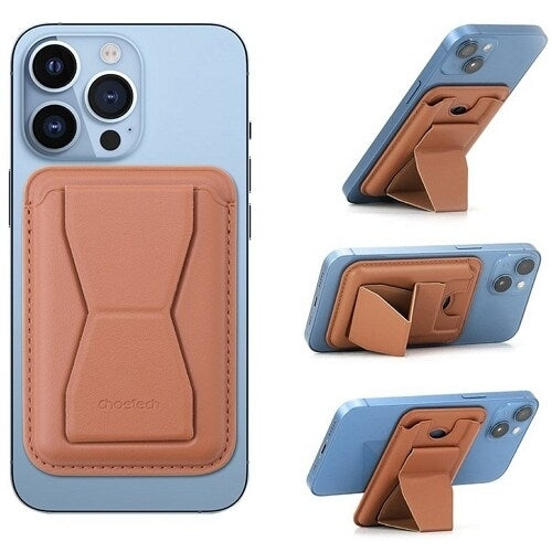 CHOETECH PC0003-DBW Magnetic Card Holder in brown, designed for iPhone 12/13/14, showcasing its sleek and stylish appearance.