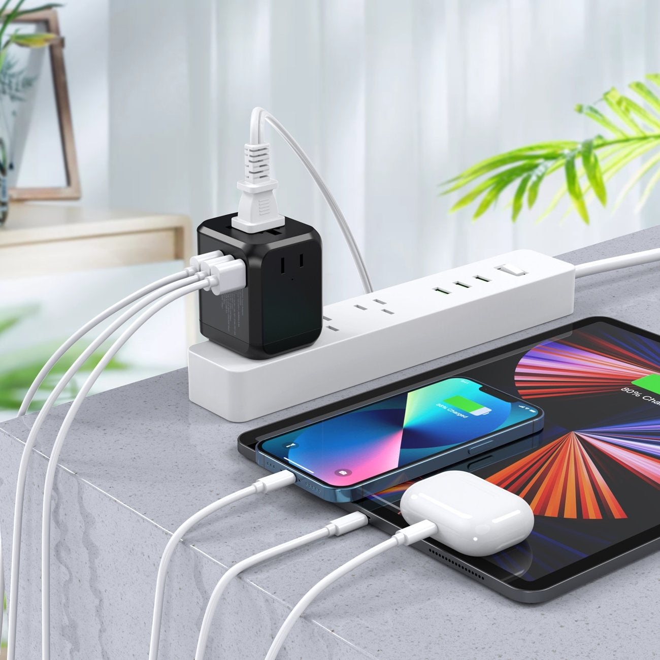 CHOETECH PD5008 30W Fast Universal GaN Travel Charger with multiple regional plugs and USB ports for efficient charging.