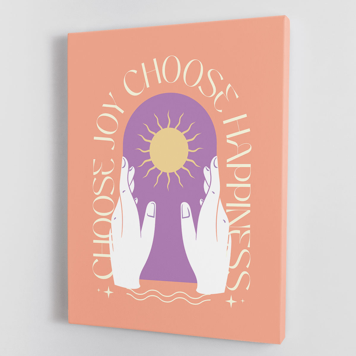 Choose Joy Choose Happiness canvas print featuring vibrant colors and inspirational design, perfect for home or office decor.