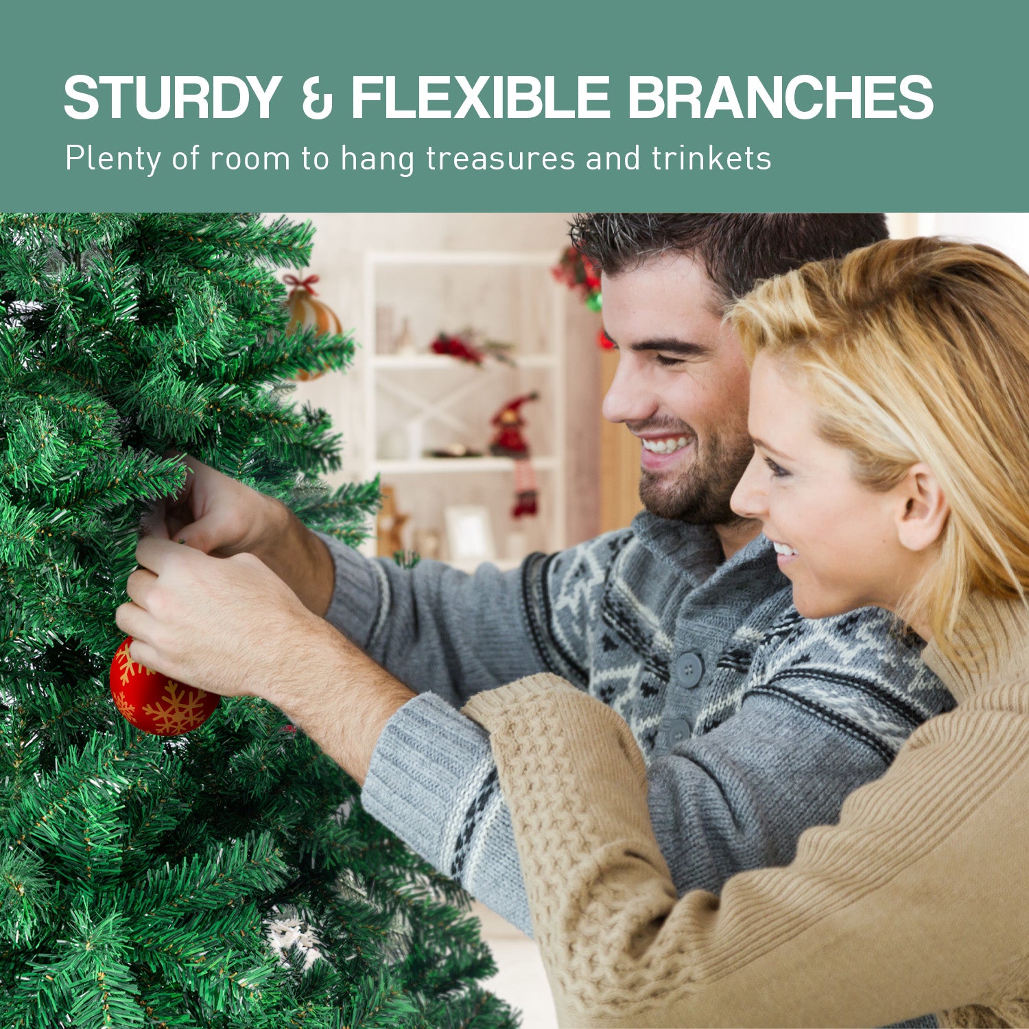 Christabelle Green Christmas Tree 1.5m with abundant foliage and sturdy metal base, perfect for holiday decorations.