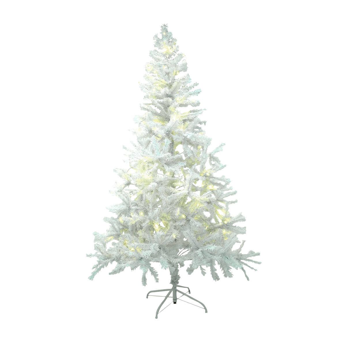 A beautifully decorated 1.8m tall white pine Christmas tree with 72 warm white LED lights, showcasing its lush foliage and festive charm.