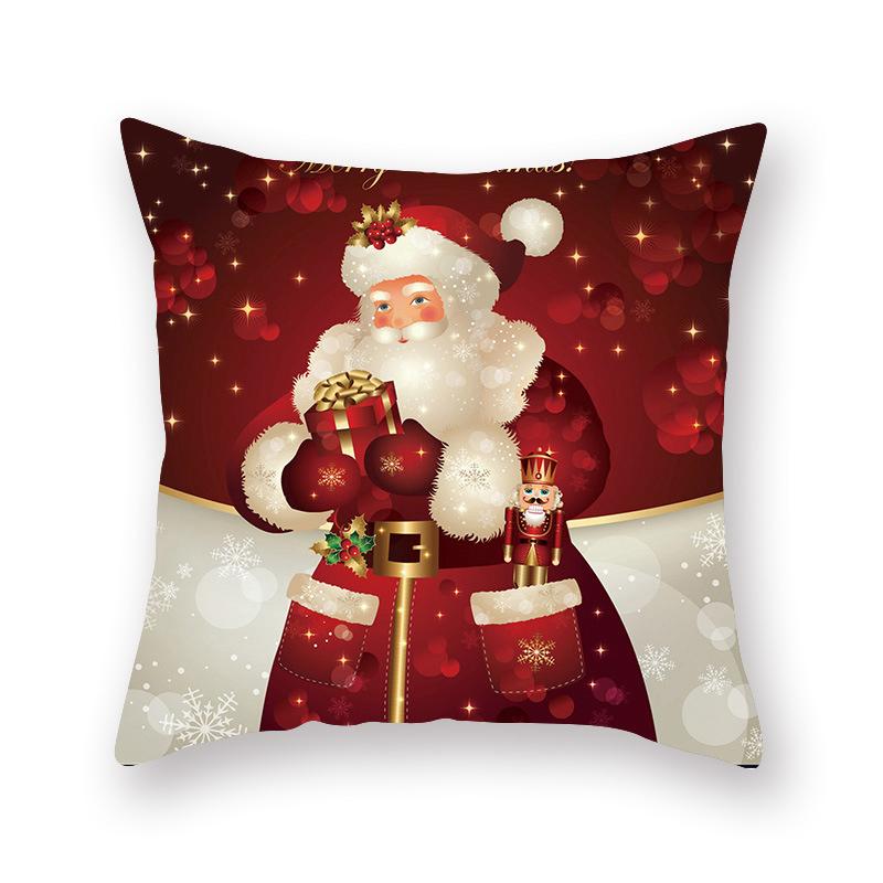 A festive Merry Christmas cushion cover featuring vibrant holiday designs, perfect for home decoration.