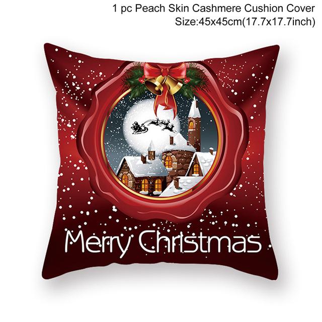 A festive Merry Christmas cushion cover featuring vibrant holiday designs, perfect for home decoration.