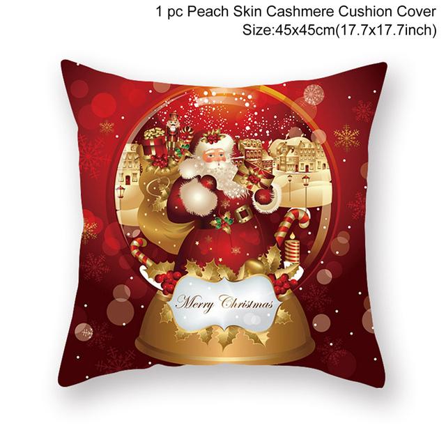 A festive Merry Christmas cushion cover featuring vibrant holiday designs, perfect for home decoration.