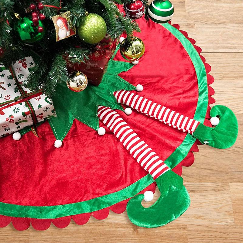 Christmas elf feet tree skirt featuring a whimsical design, perfect for holiday decorations under the Christmas tree.