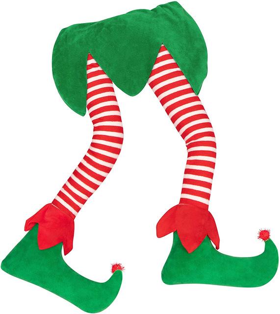 Christmas elf feet tree skirt featuring a whimsical design, perfect for holiday decorations under the Christmas tree.