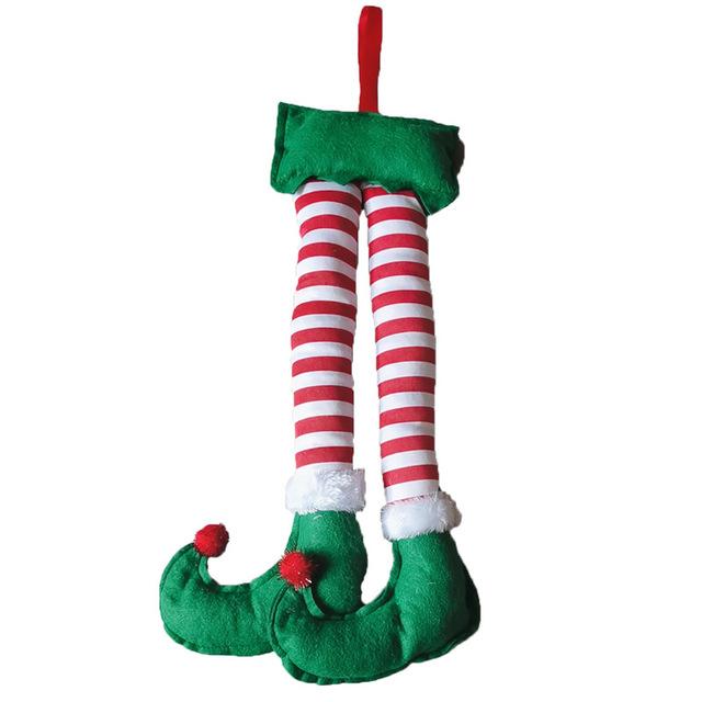 Christmas elf feet tree skirt featuring a whimsical design, perfect for holiday decorations under the Christmas tree.